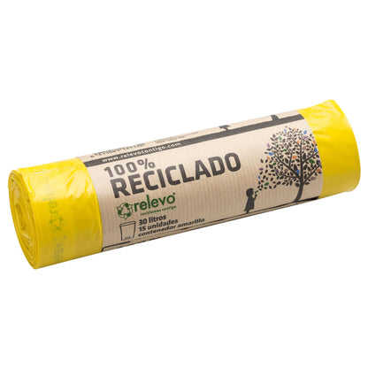 Sacos de lixo amarelos 30 litros 100% reciclados Relay 15 unidades