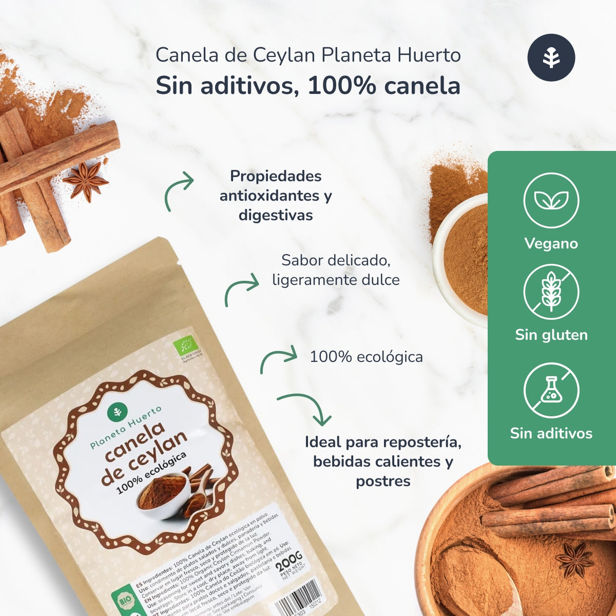 Canela do Ceilão em pó ECO Planeta Huerto 200 g