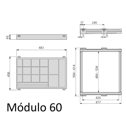 Kit Porta-Joias e Moldura Guia Emuca, Módulo Ajustável 60