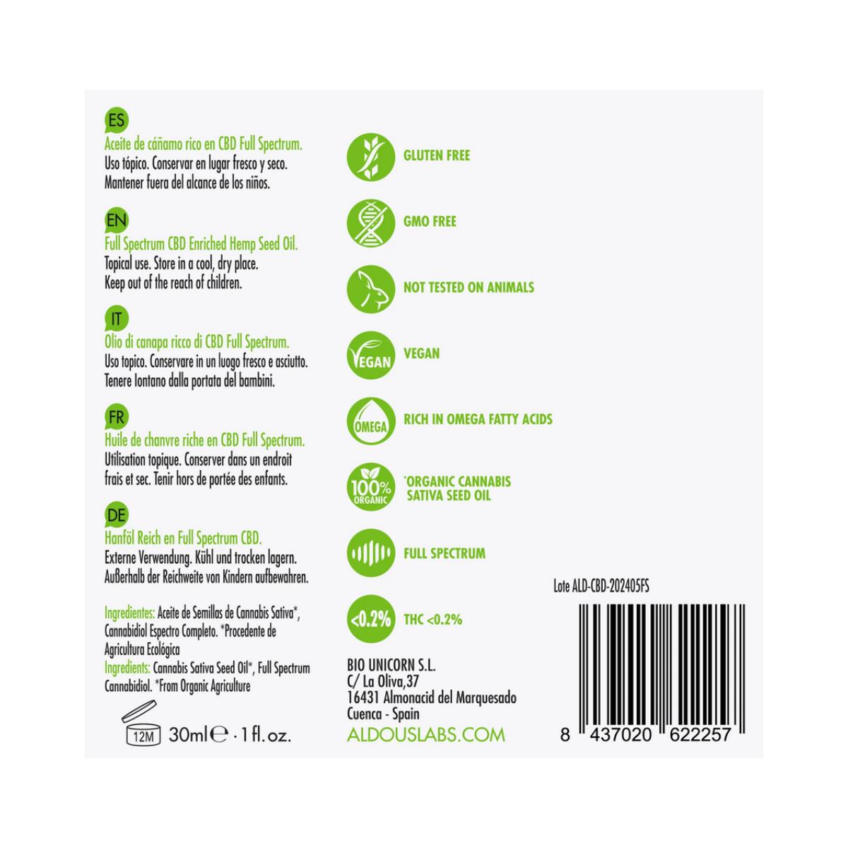 Auténtico CBD Oil 5% Full Spectrum, 30 ml. Aldous Labs