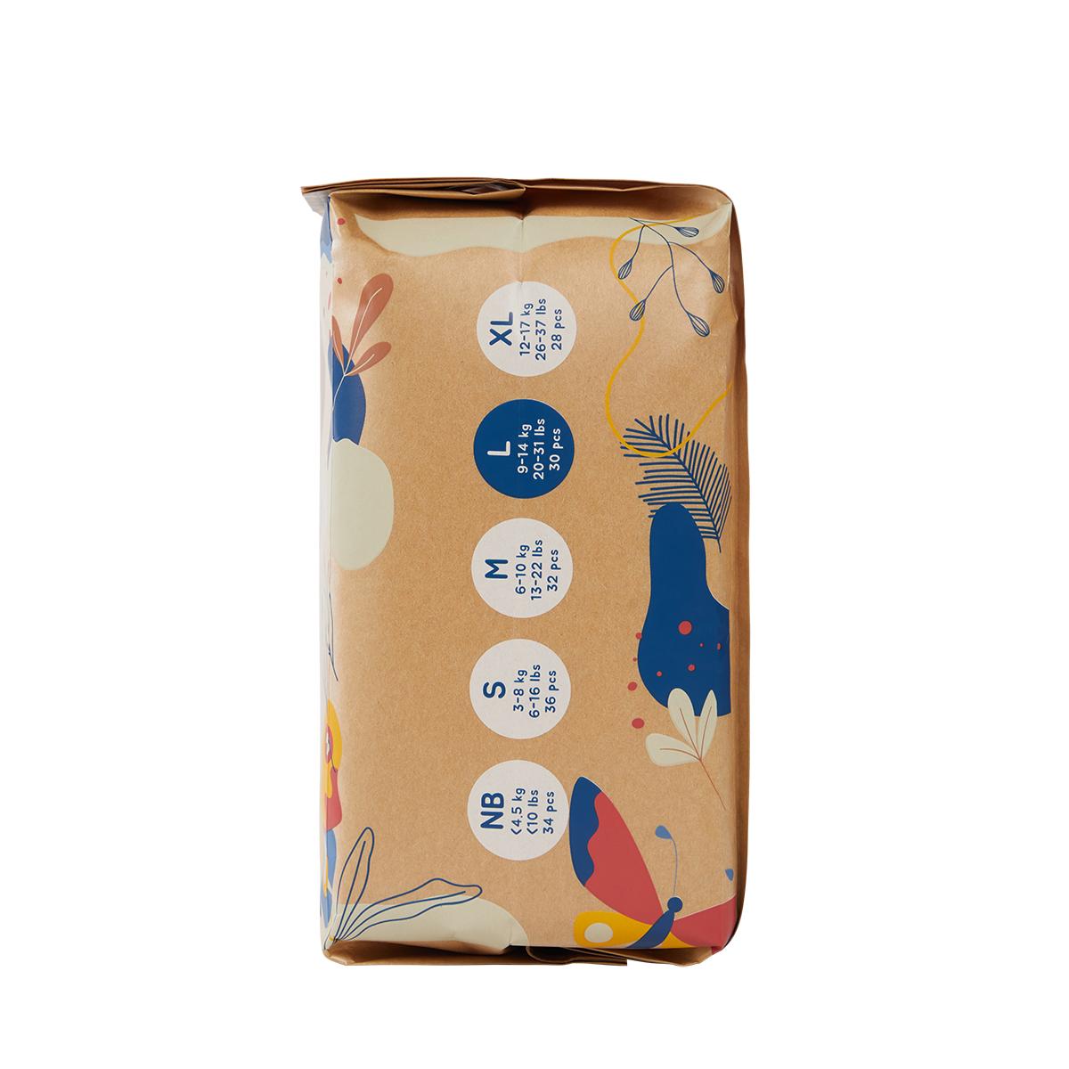 ECOBOOM - Fralda de Bambu Eco Boom. 70% biodegradável, hipoalergénica (tamanho 4/L 9-14 kg, embalagem de 8 saquetas, total de 240 fraldas)