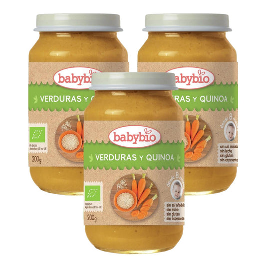 Embalagem de 3 frascos de legumes e quinoa Menu Tradition, 200 g. Babybio 