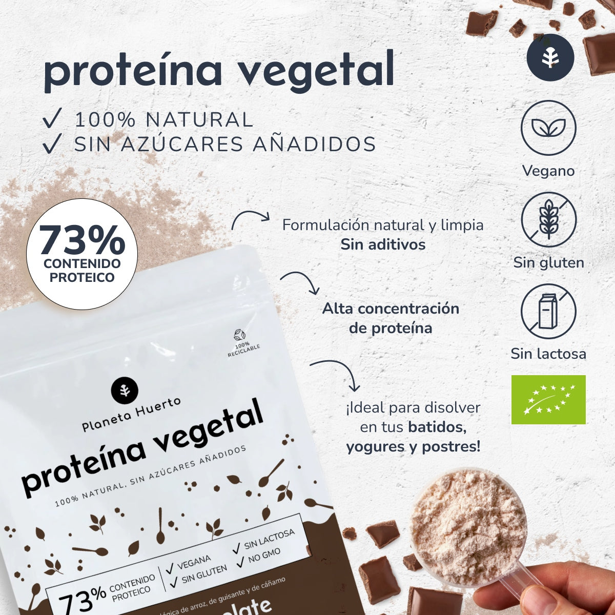 Proteína vegetal biológica 73% Planeta Huerto chocolate 500 g