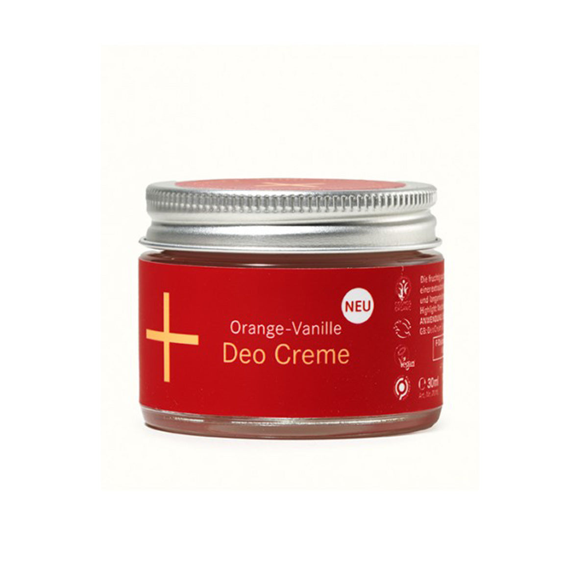 Desodorizante em creme de laranja e baunilha. 24 horas. 30 ml.