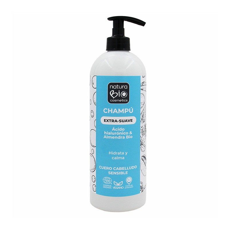Champô Natural Extra Suave com Ácido Hialurónico e Amêndoa Biológica, NaturaBIO Cosmetics, 740 ml