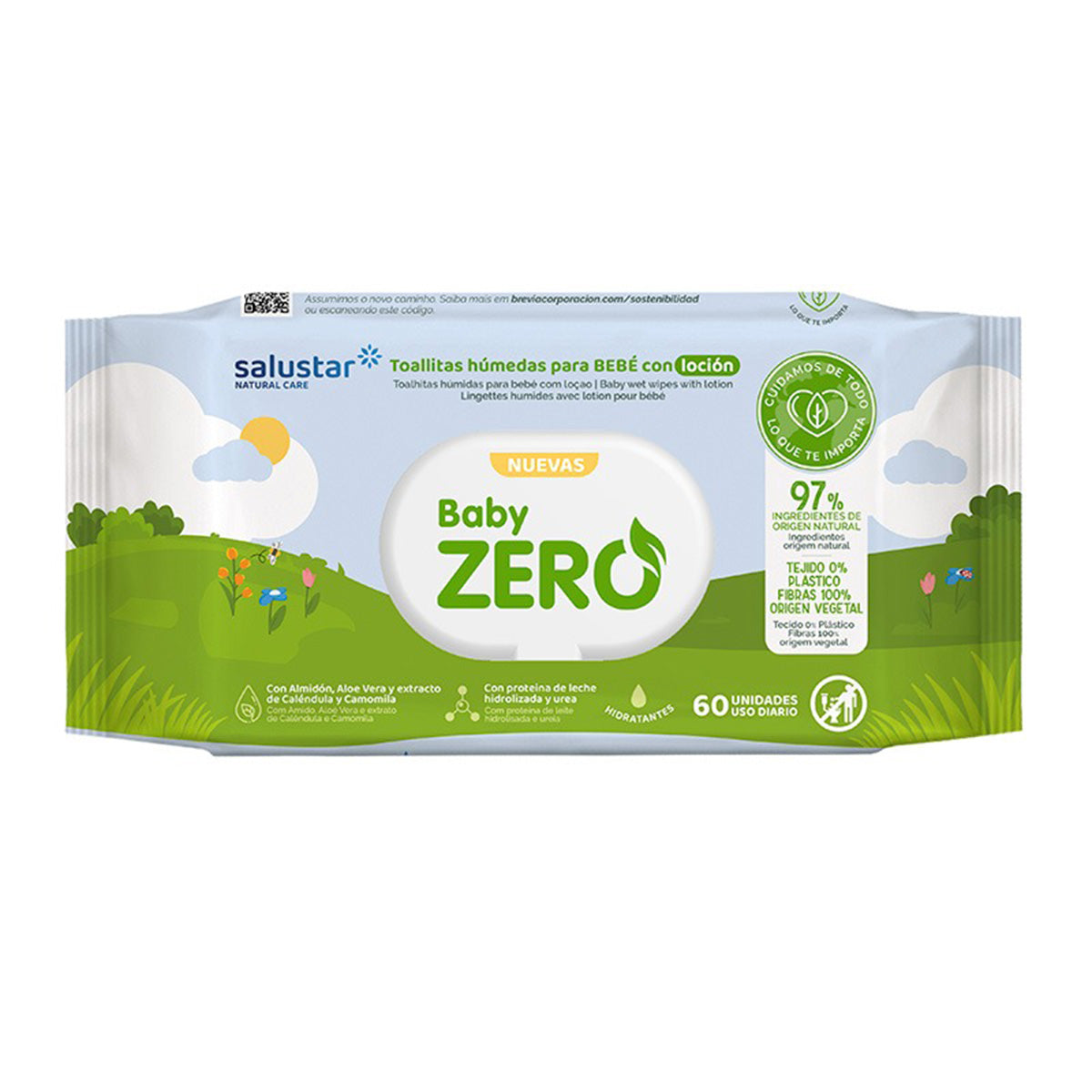 Embalagem de 12 toalhitas biodegradáveis ​​​​Salustar, 80 unidades