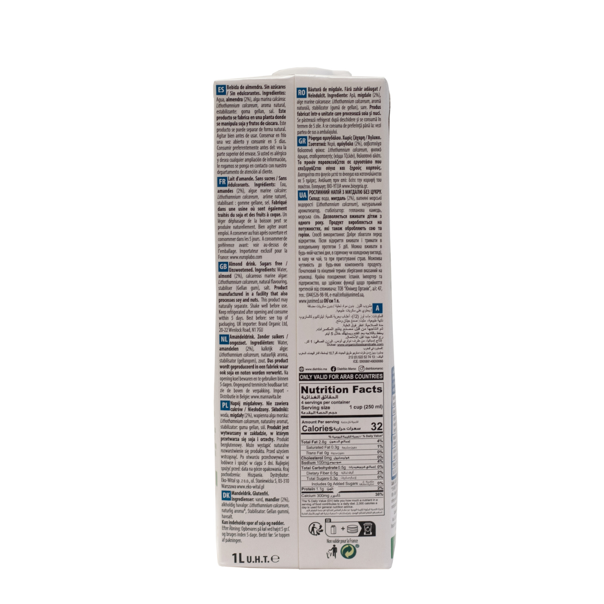 Embalagem de 6 bebidas de amêndoa sem açúcar NaturGreen com cálcio, 1 litro