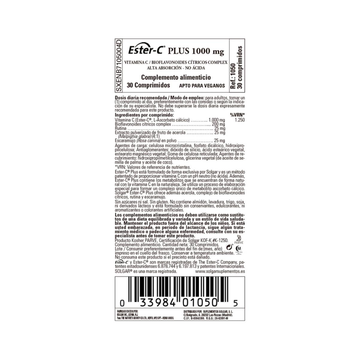 Ester C mais vitamina C, 30 comprimidos de 1000 mg