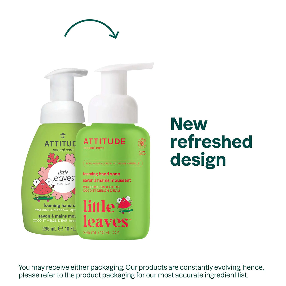 Sabonete líquido de mãos Super Leaves Kids, melancia e coco Attitude, 295ml