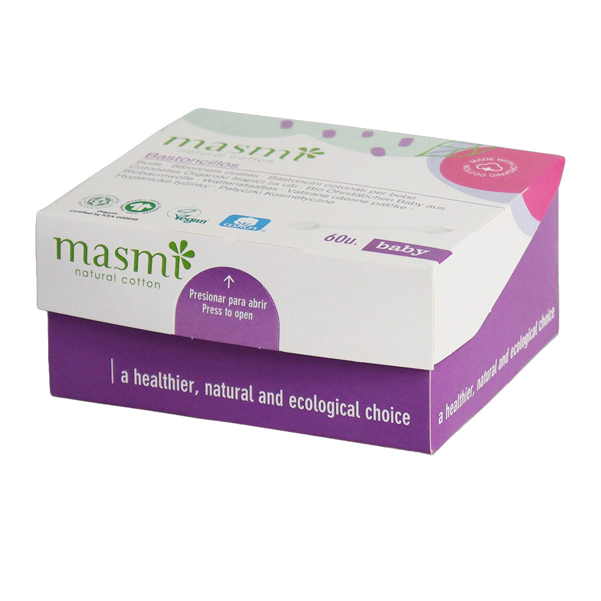 Cotonetes Masmi para bebé, 65 unidades