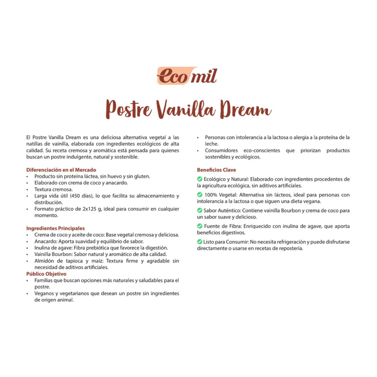 Sobremesa de Baunilha Dream Bio Ecomil 2 unidades de 125 g