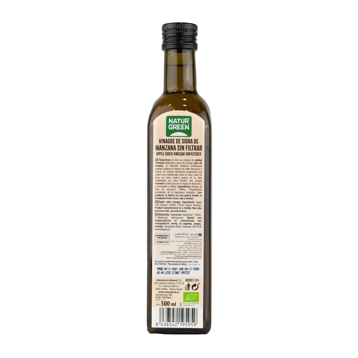 Embalagem de 2 vinagres de maçã biológicos não filtrados NaturGreen 500 ml