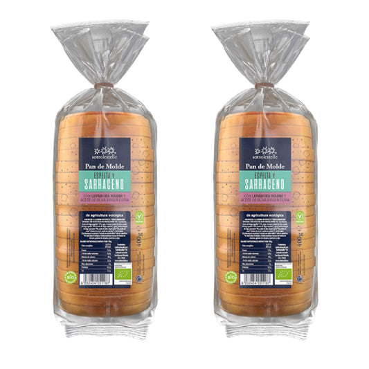 Embalagem de 2 Pães de Espelta e Trigo Sarraceno Sottolestelle 400g