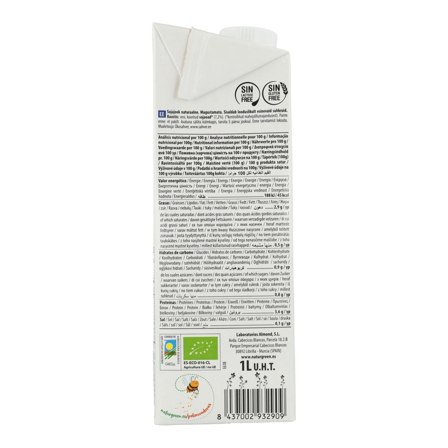 Bebida de soja natural sem açúcar NaturGreen, 1 litro