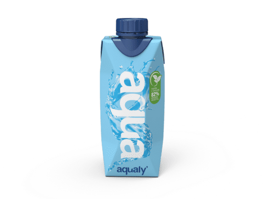 Água Aqualy em caixa de 330 ml.