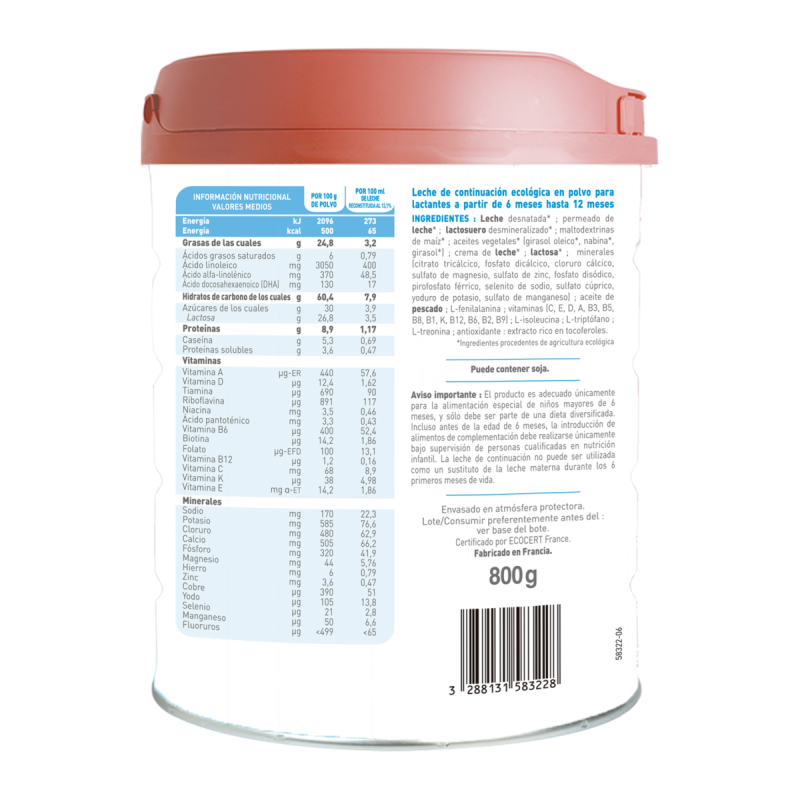 Embalagem de 3 unidades de leite de continuação biológico Primea 2 Babybio 800 g