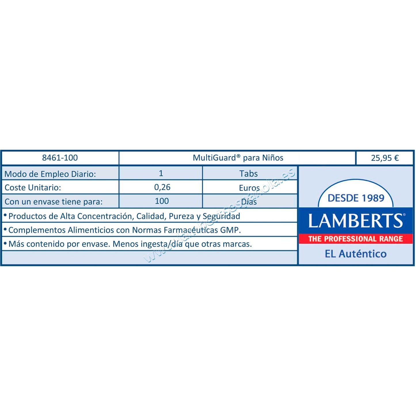 Pack de 2 Multi-Guard para Crianças. Vitaminas e Minerais, Lamberts, 100 comprimidos para mastigar.