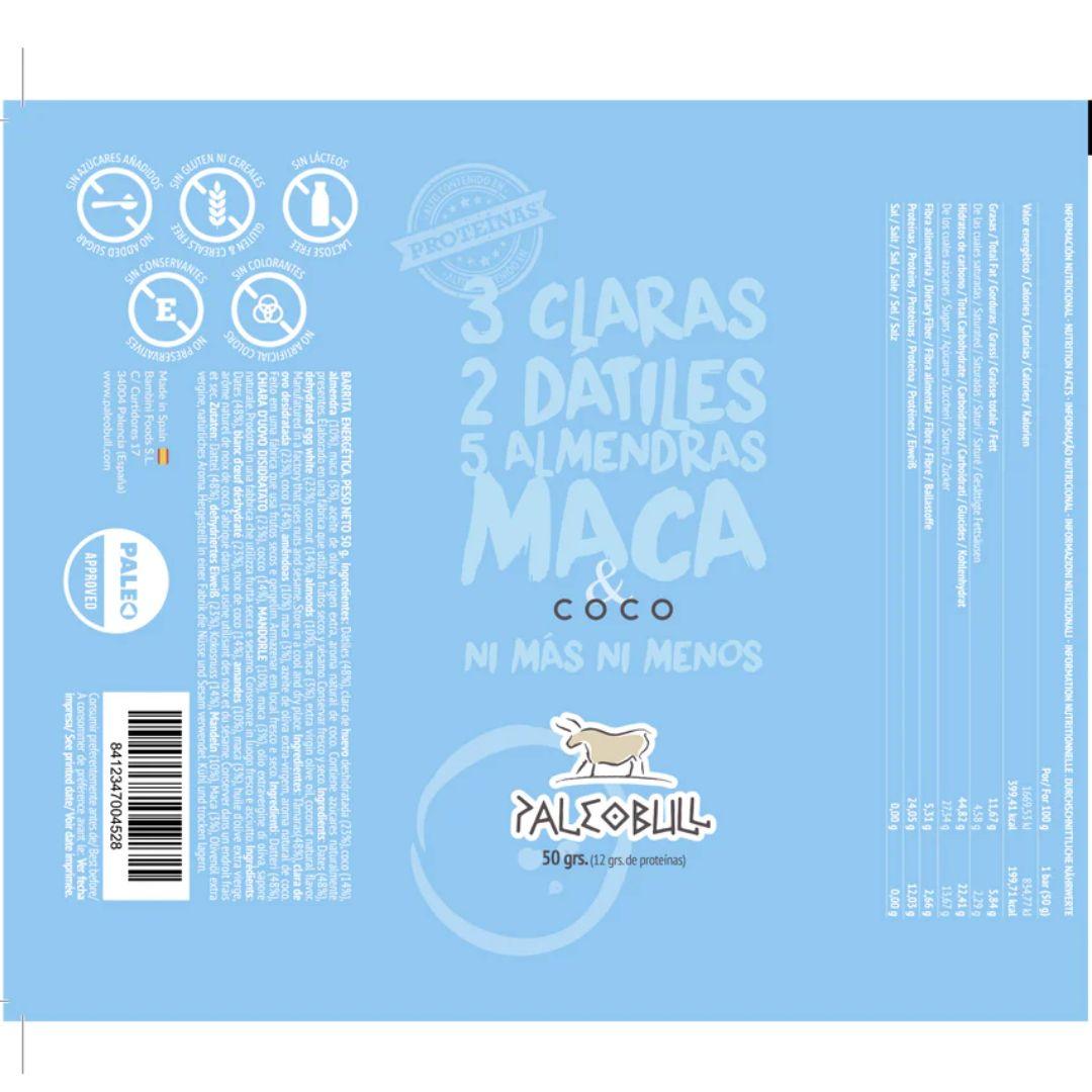 Barra Energética PaleoBull de Tâmaras, Amêndoas, Maca e Coco, 50g