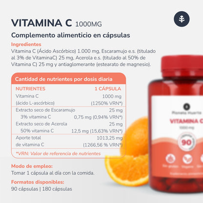 Vitamina C 1000 mg Planeta Huerto 180 cápsulas vegetais