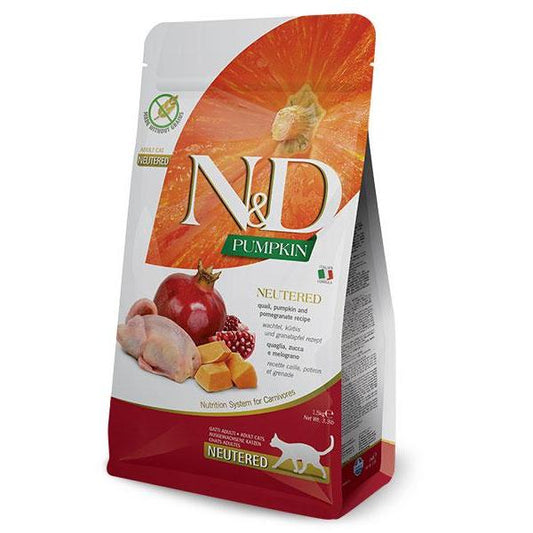 Ração ND Pumpkin Castrada para Codornizes para Gatos Castrados Farmina 1,5 kg