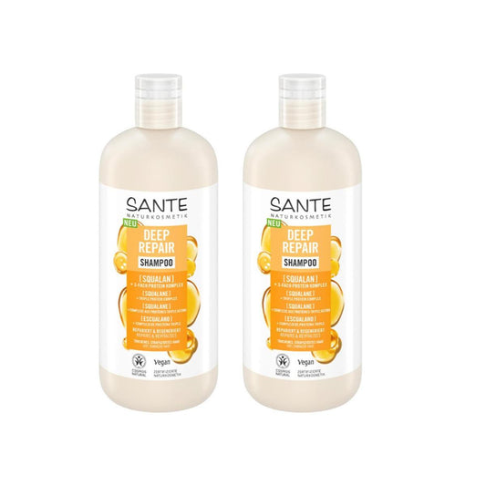 Embalagem de 2 champôs de esqualeno de reparação profunda Sante 500 ml