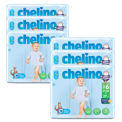 Embalagem de 6 Fraldas Júnior T6 (17-28 kg) 27 unidades, Chelino