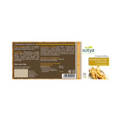 Ginseng Vermelho Coreano Sotya 90 Cápsulas