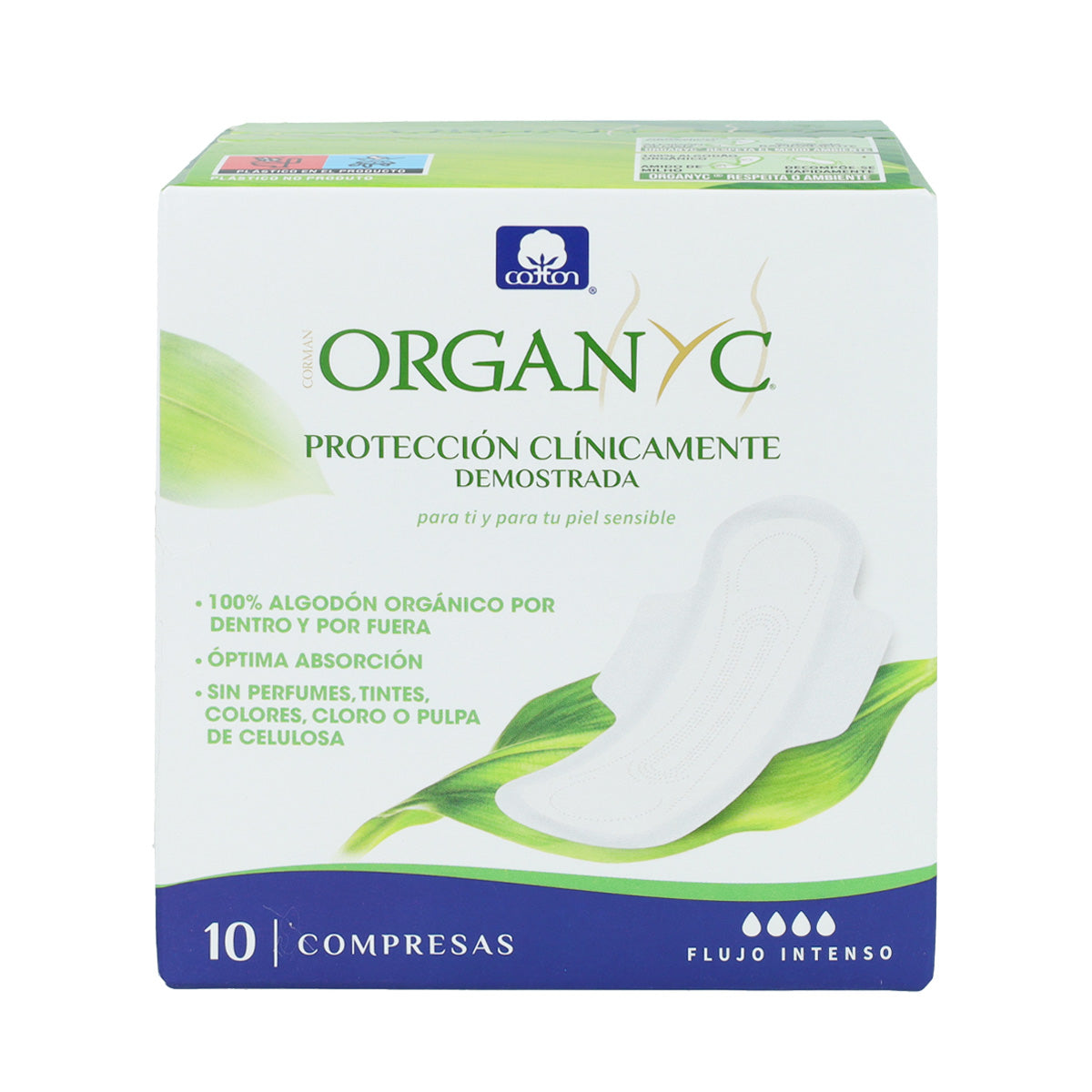 Pensos de noite Organyc com abas em saquetas individuais, 10 unidades