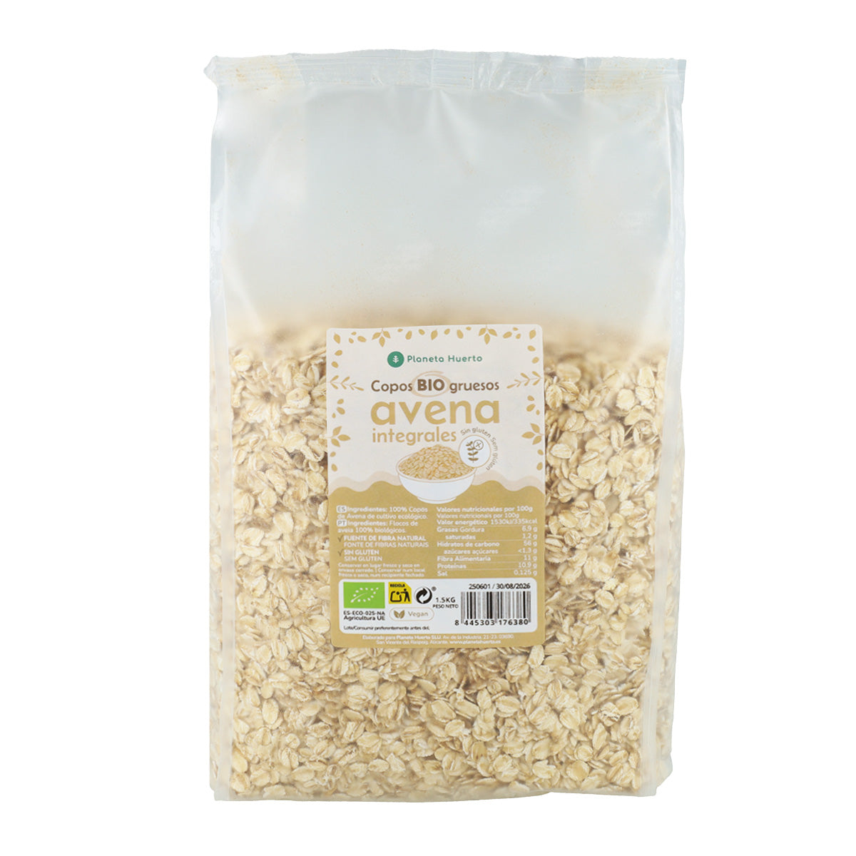 Flocos de Aveia Grossos Sem Glúten ECO Planeta Huerto 1,5 Kg