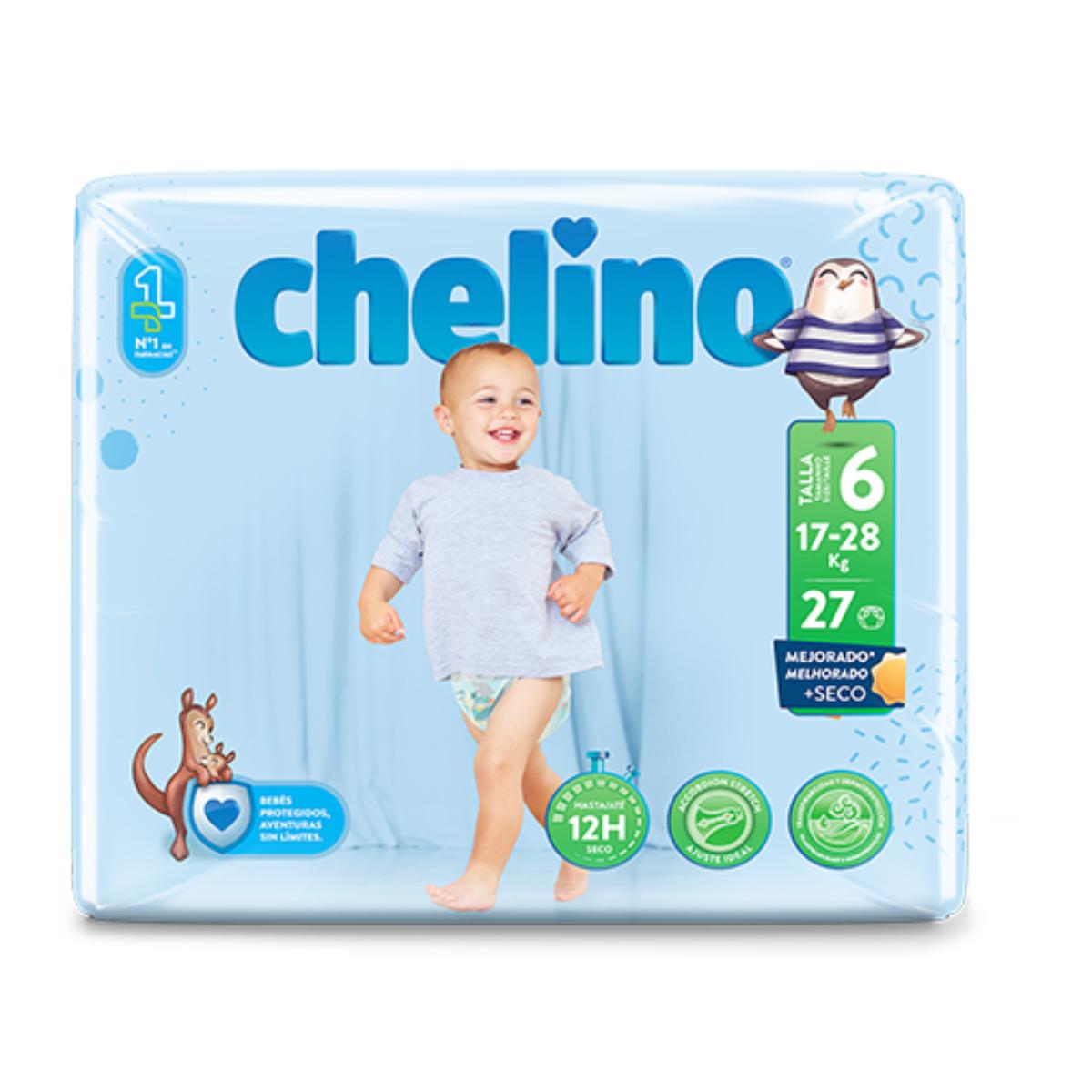 Embalagem de 6 Fraldas Júnior T6 (17-28 kg) 27 unidades, Chelino
