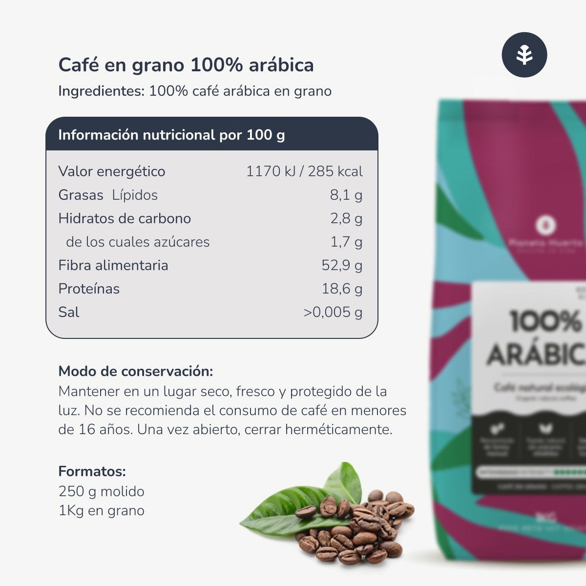Café moído Eco 100% Arábica Planeta Huerto 250 g