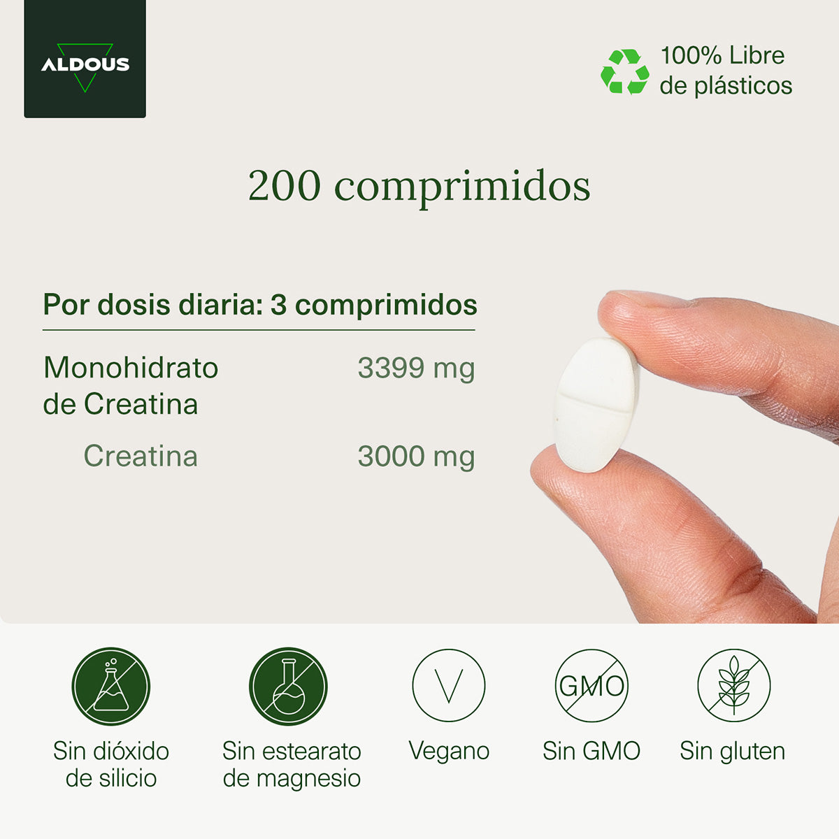 Aldous Creatina Monohidrato 3000 mg 200 comprimidos