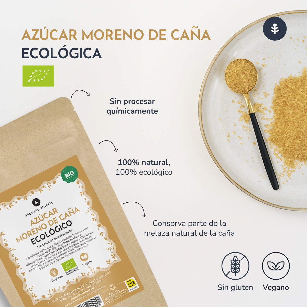 Açúcar mascavado biológico de cana da Planeta Huerto 1 kg