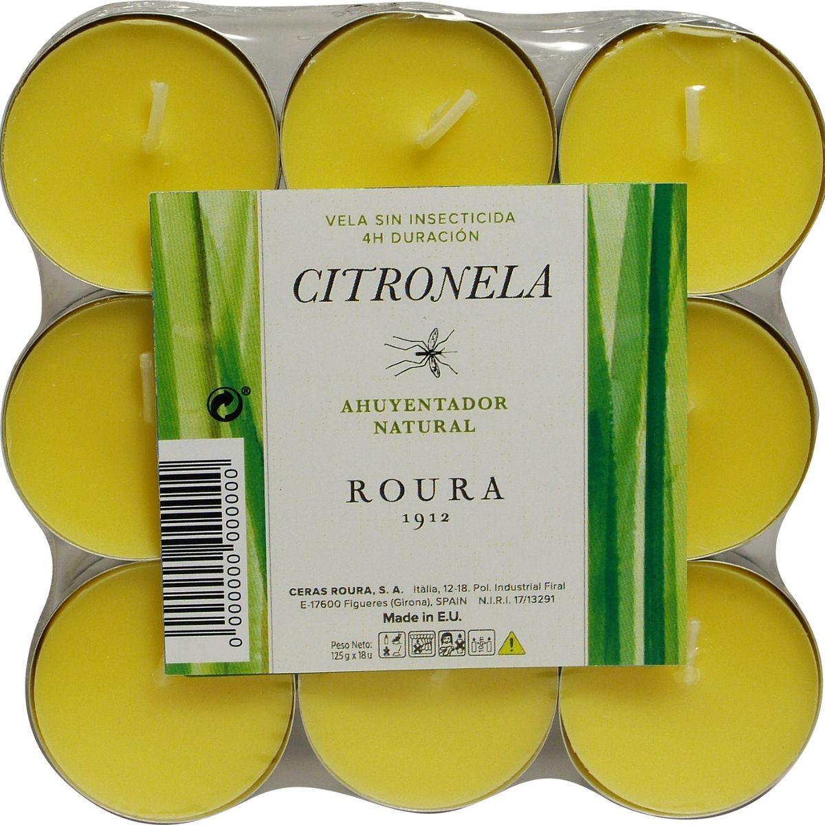 Embalagem de 18 velas aquecedoras de citronela anti-mosquitos Roura