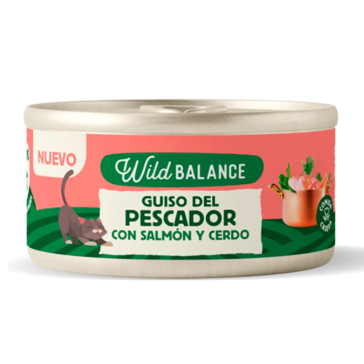 Lata cheia de Ensopado de Pescador Wild Balance com Salmão e Carne de Porco para Gatos 80 g