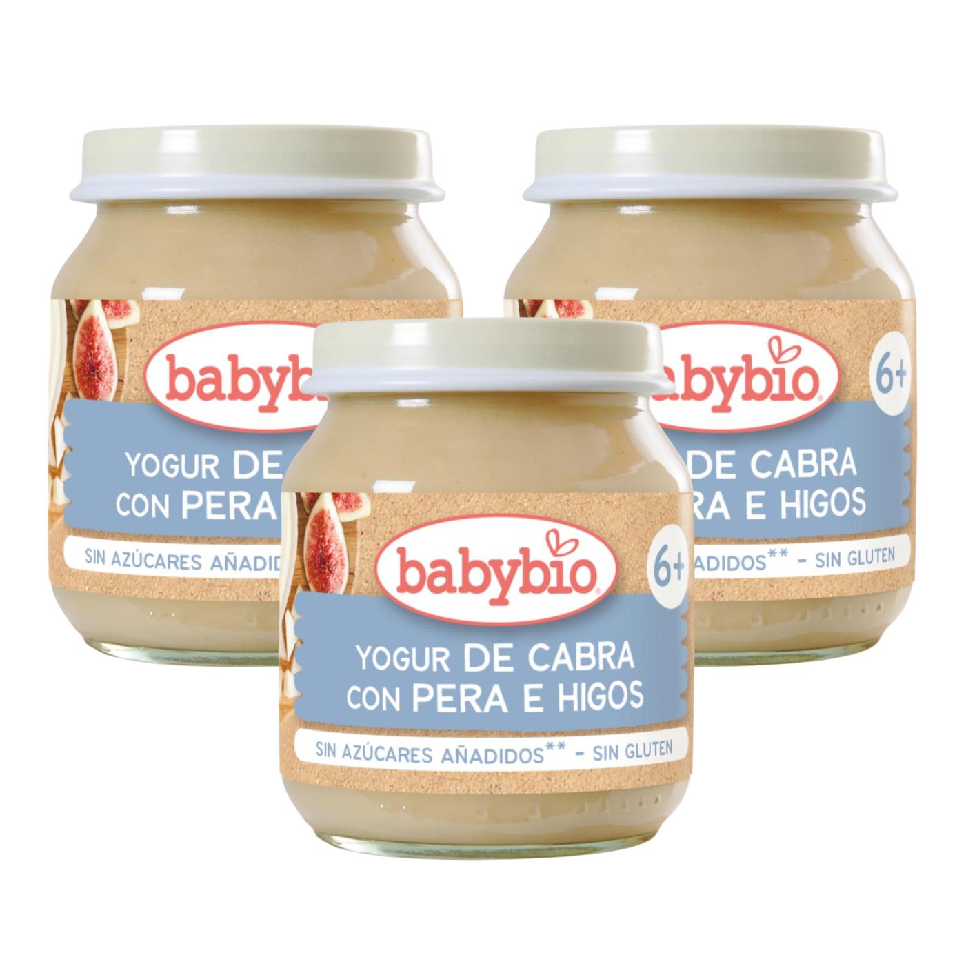 Embalagem de 3 iogurtes de leite de cabra com pera e figo Babybio 130 g