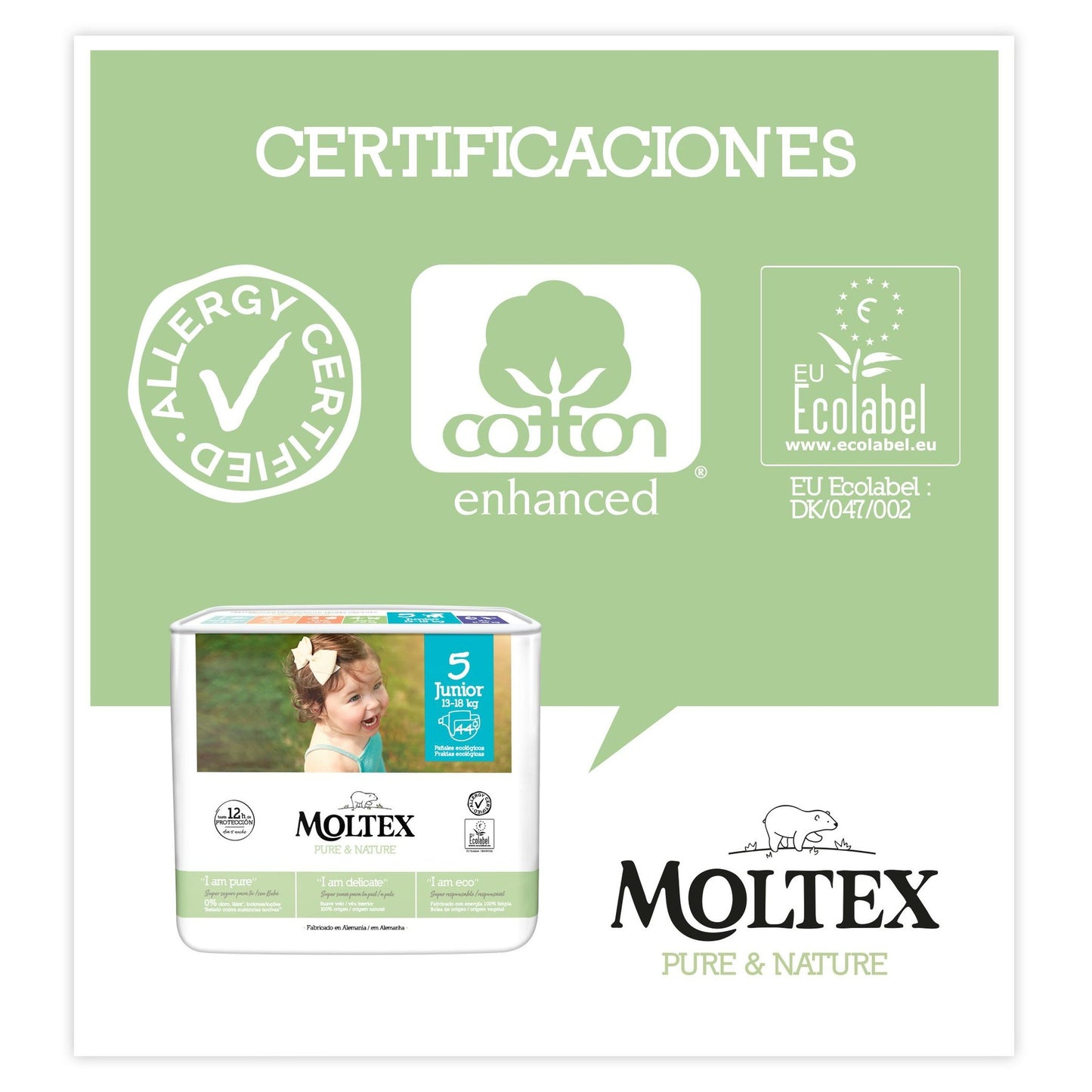 Fraldas Moltex Pure &amp; Nature T5 (13-18 kg), 44 unidades