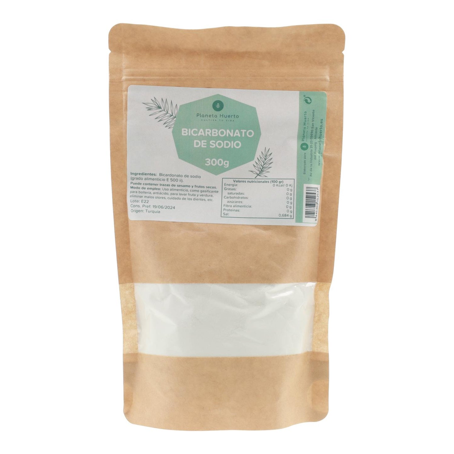 Bicarbonato de sódio de qualidade alimentar Planeta Huerto 300g