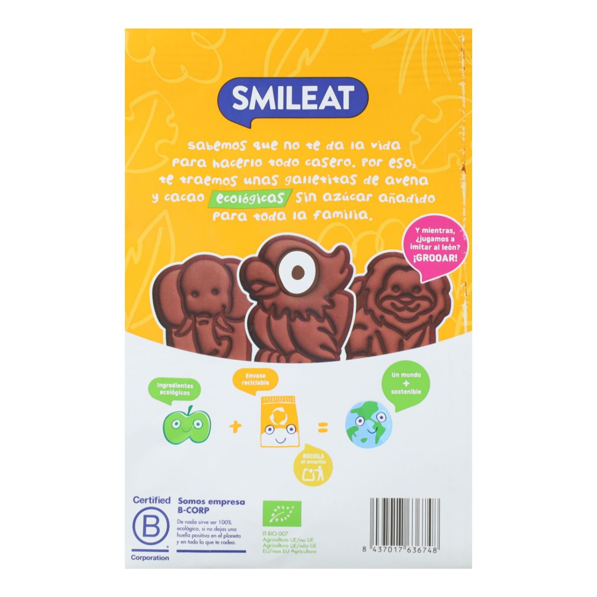 Biscoito Biológico de Espelta, Aveia e Cacau Smileat 220g