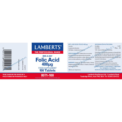 Ácido Fólico 100 comprimidos de 400 mcg, Lamberts