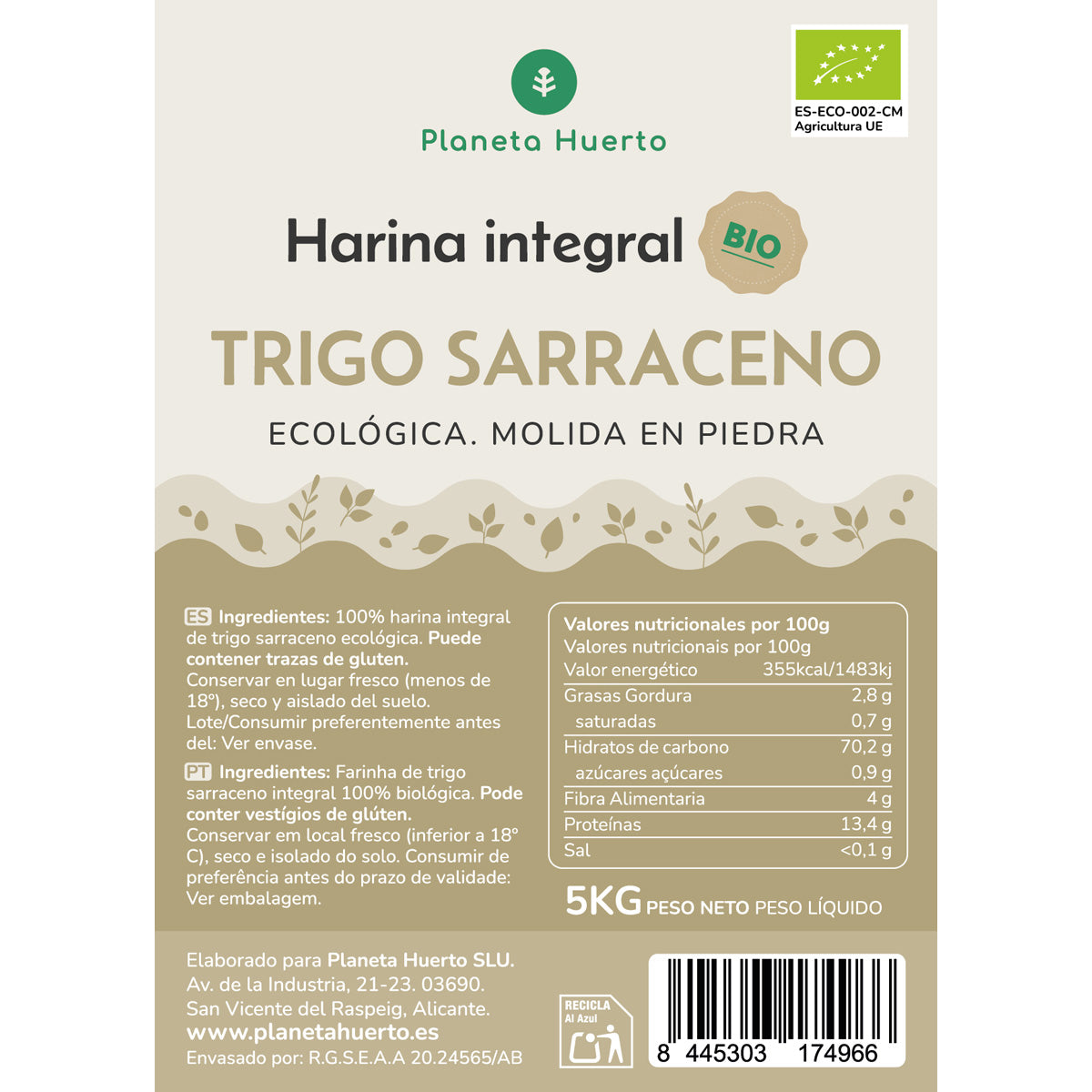Farinha de Trigo Integral Eco Planeta Huerto 5 Kg