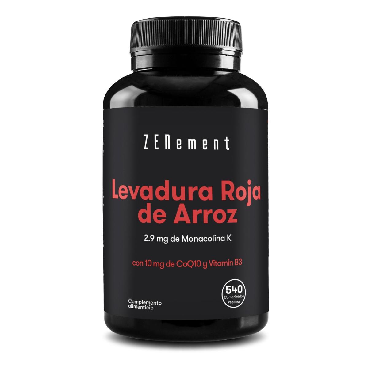 Arroz vermelho fermentado, com 2,9 mg de Monacolina K + 10 mg de CoQ10 + 4 mg de Vitamina B3 Zenement, 540 comprimidos
