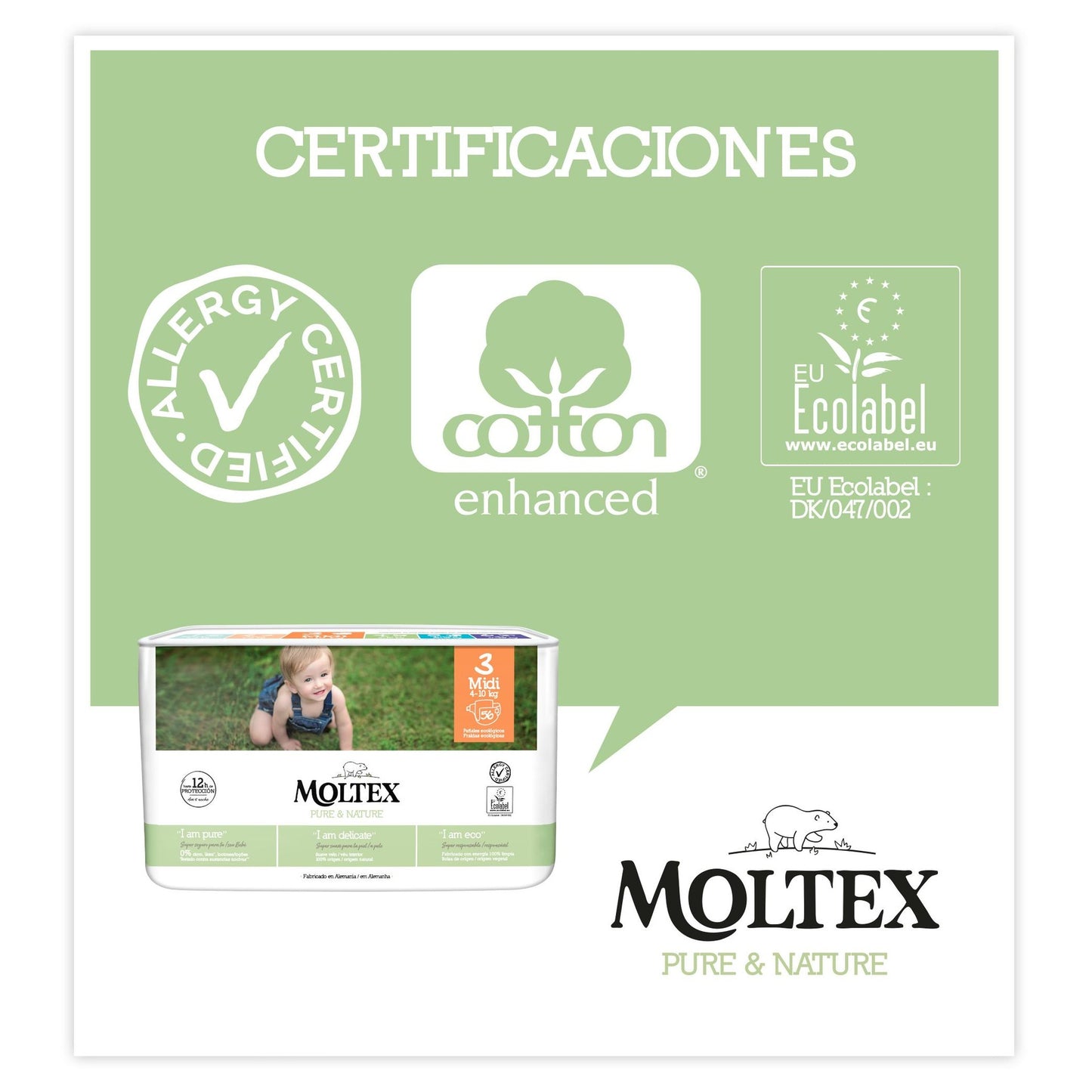 Fraldas Moltex Pure &amp; Nature T3 Pack Promocional (4-10 kg), 224 Unidades