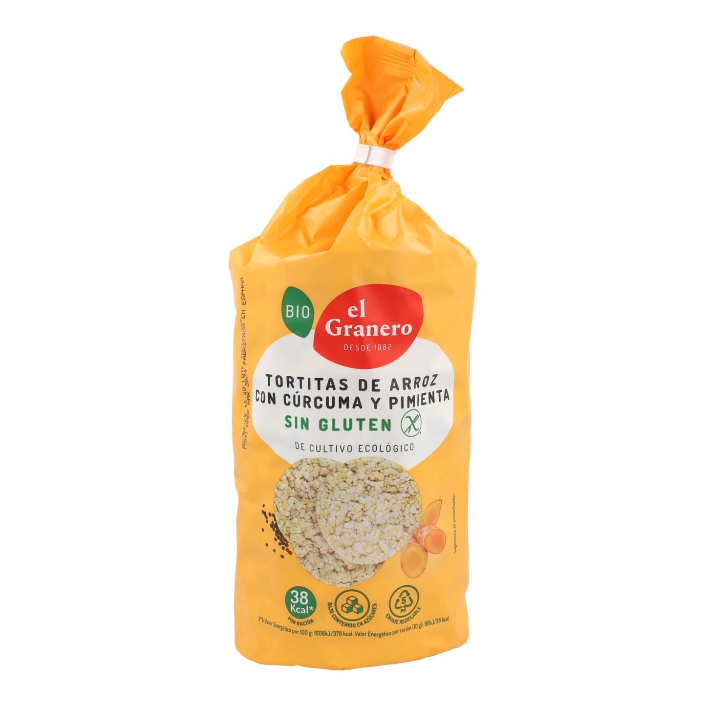 Bolinhos de arroz biológico sem glúten com curcuma e pimenta da El Granero, 115 g