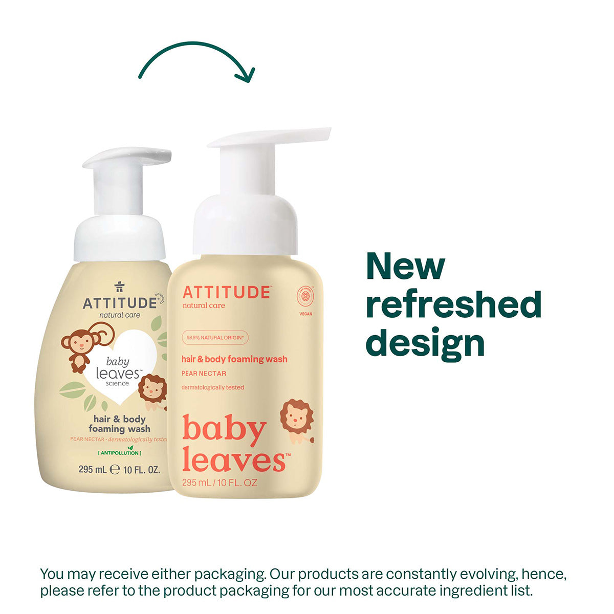 Champô e sabonete líquido 2 em 1 para bebé com fragrância Attitude Pear Nectar, 295 ml