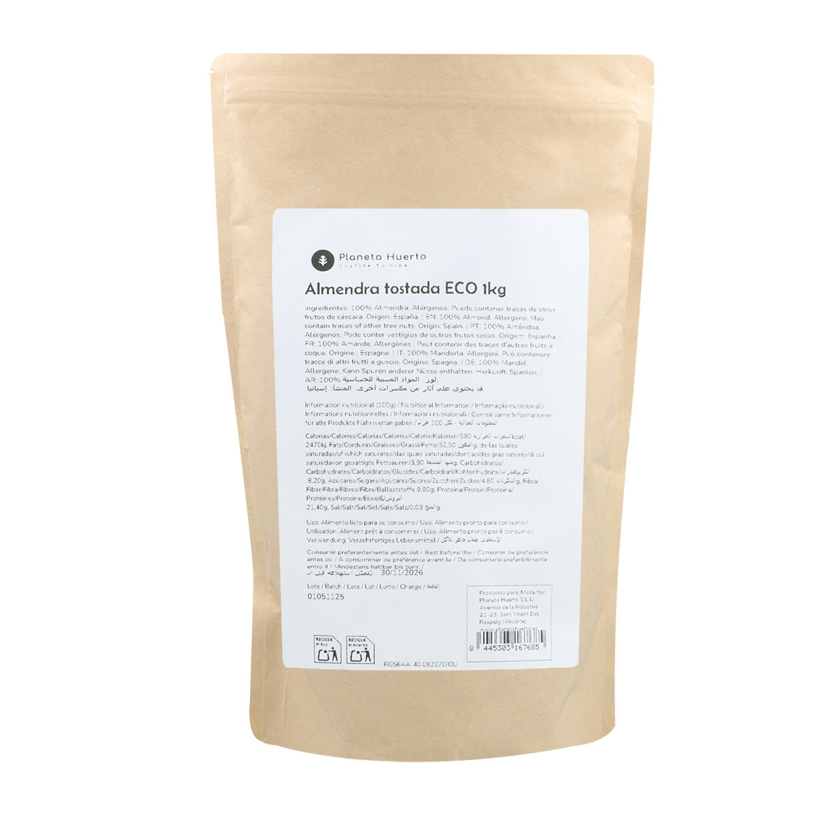 Amêndoas torradas biológicas com pele Planeta Huerto 1 kg