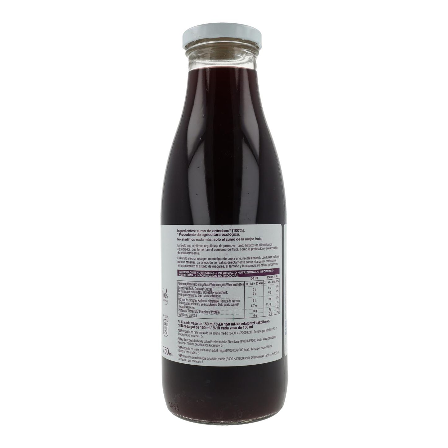 Sumo de mirtilo orgânico 100% espremido ékolo 750 ml