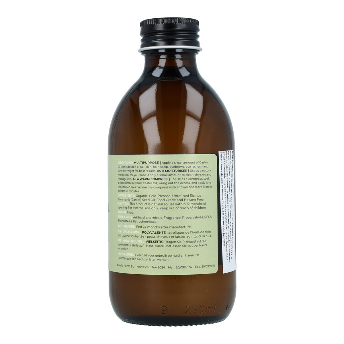 Óleo de Rícino Orgânico Fushi para o Cabelo, Óleo Virgem Prensado a Frio 250ml