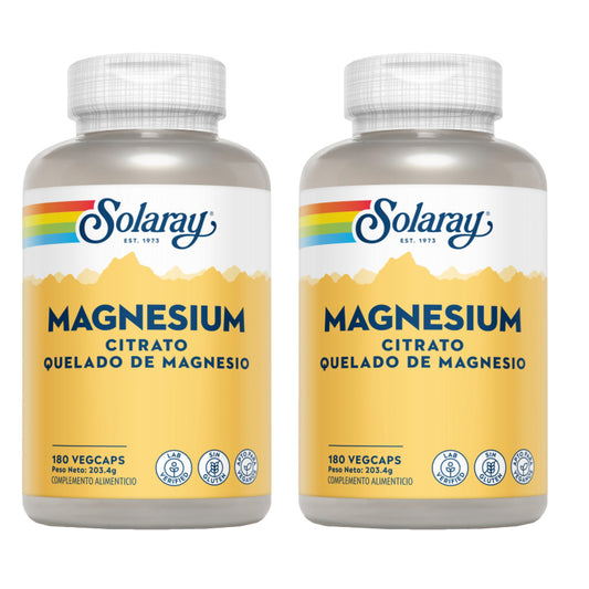Embalagem de 2 cápsulas de Citrato de Magnésio Solaray 180