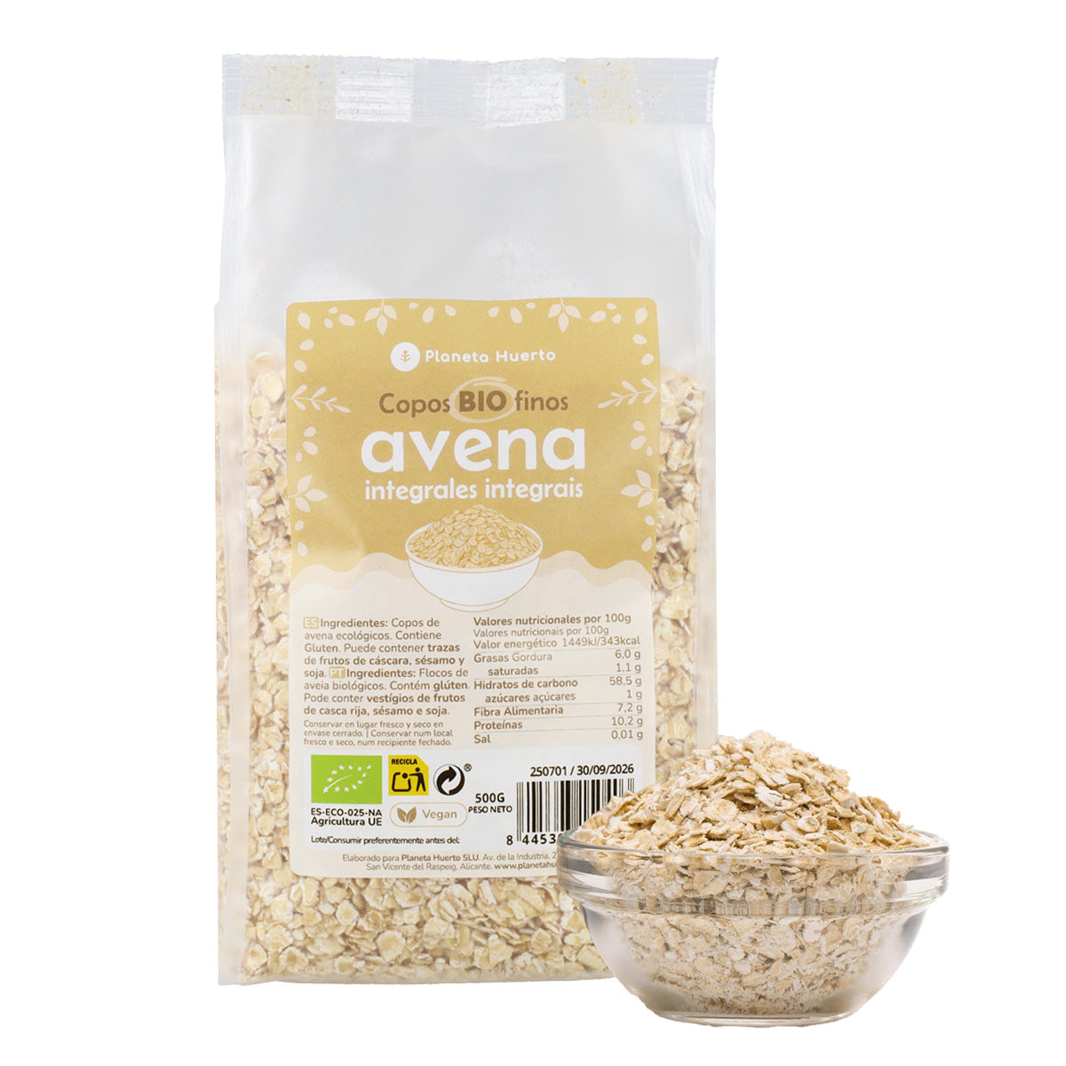 Flocos de Aveia Integrais Finos ECO Planeta Huerto 500 g